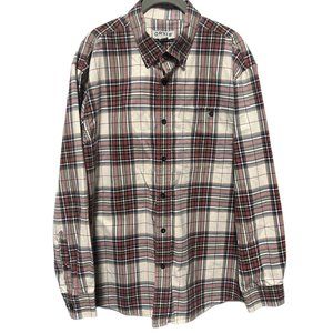 Orvis Shirt Mens Large Casual Red Blue Thick‎ Plaid Button  Casual Long Sleeve
